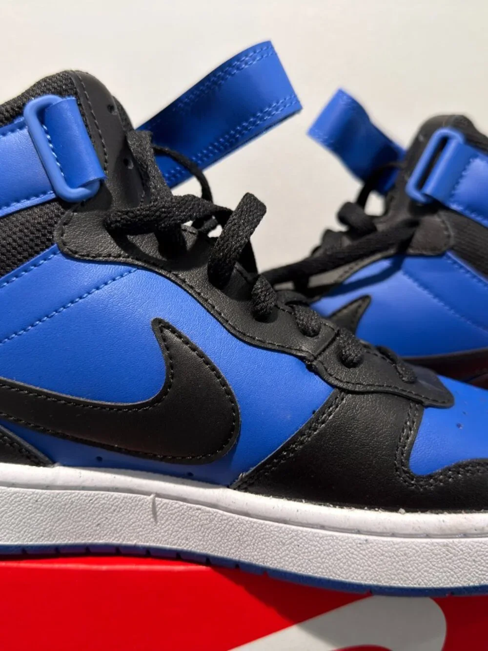 Nike Court Borough Mid 2 Kids Sneakers Blue Black Strap Shoes Size 7